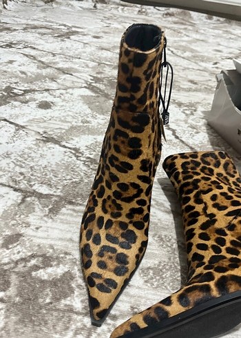 40 Beden kahverengi Renk Leopar Desenli Süet Stiletto Topuklu Bot
