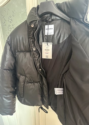 s Beden siyah Renk Siyah Deri Şişme Kadın mont