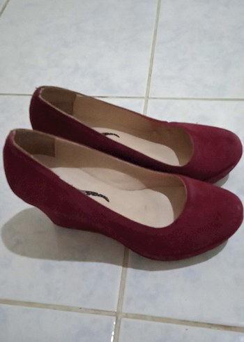Bordo Süet Dolgu Topuk Kadın Stiletto