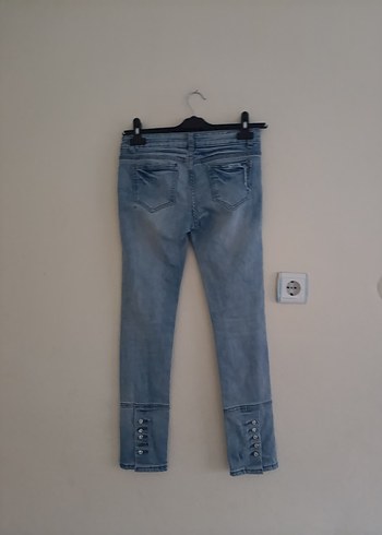 28 Beden mavi Renk Gri Kemerli Kadın Midi Boy Denim Jean