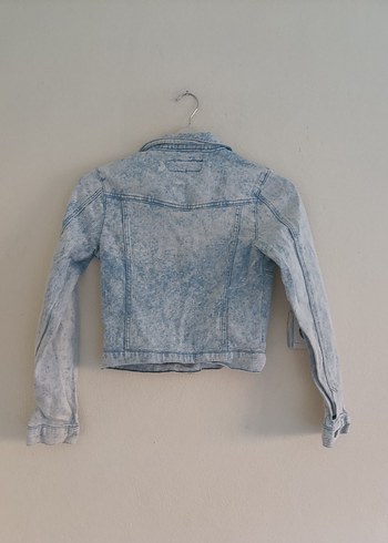 s Beden Düğmeli Gri Batik Desenli Kadın Denim Ceket