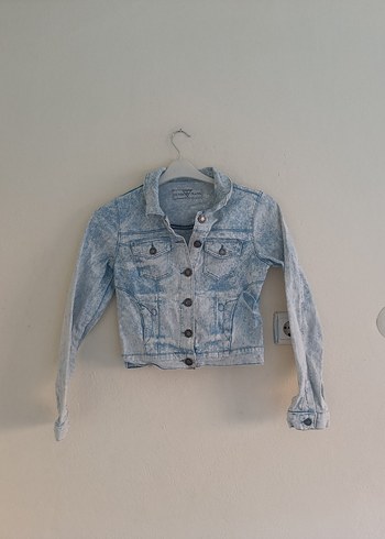 Düğmeli Gri Batik Desenli Kadın Denim Ceket