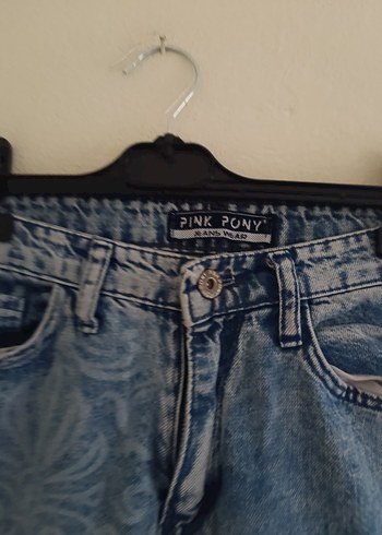 s Beden mavi Renk Geniş Kesim Desenli Midi Kot Pantolon