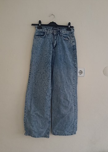 Geniş Kesim Desenli Midi Kot Pantolon