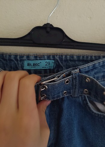 29 Beden mavi Renk Kadın Mavi Bel Detaylı Bol Kesim Jean