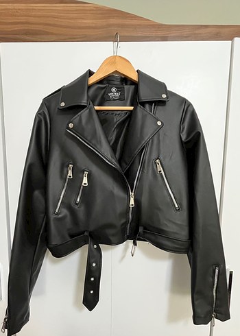 Siyah Biker Deri Ceket