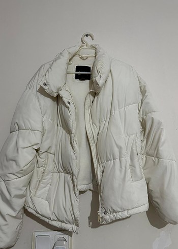 Pull and Bear Kadın Beyaz Midi Kışlık Streetwear Mont