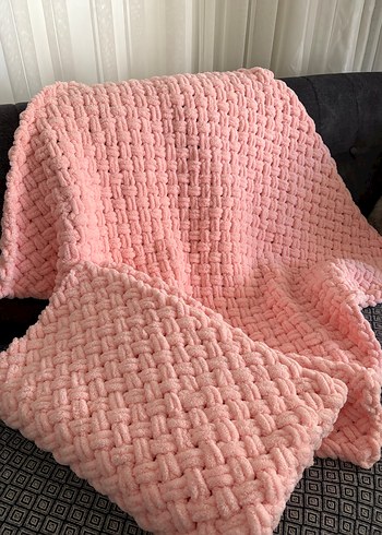 Pembe Puffy yumoş Örgü  Bebek Battaniyesi - Görsel 2