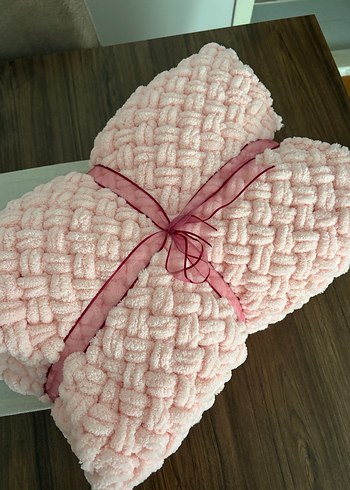 Pembe Puffy yumoş Örgü  Bebek Battaniyesi - Görsel 3
