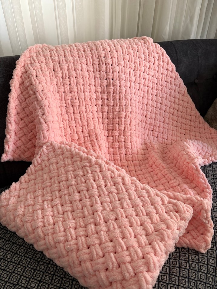 Pembe Puffy yumoş Örgü  Bebek Battaniyesi - Görsel 2