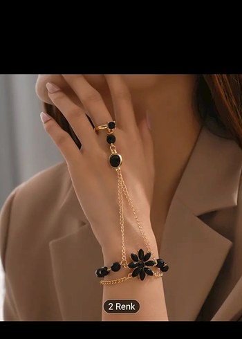Siyah Zincir Detaylı Bohem Kadın El Zinciri - Görsel 2