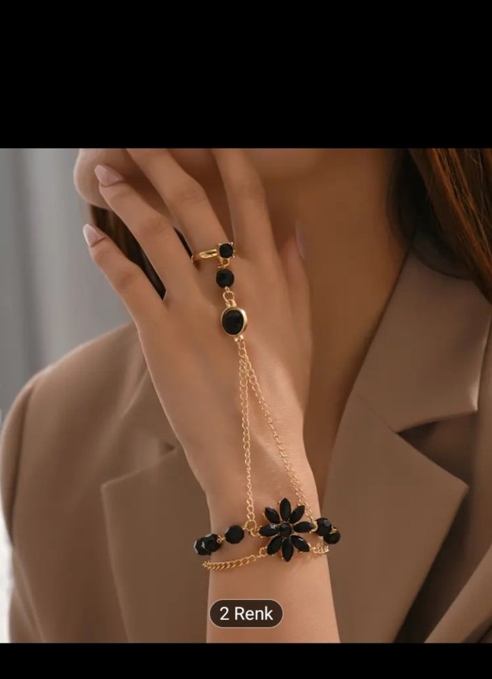 Siyah Zincir Detaylı Bohem Kadın El Zinciri - Görsel 2