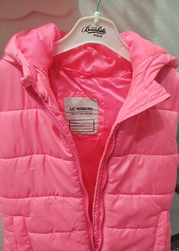 Kız Çocuk Pembe Kapüşonlu Fermuarlı Yelek - Görsel 4