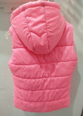 Kız Çocuk Pembe Kapüşonlu Fermuarlı Yelek - Görsel 2