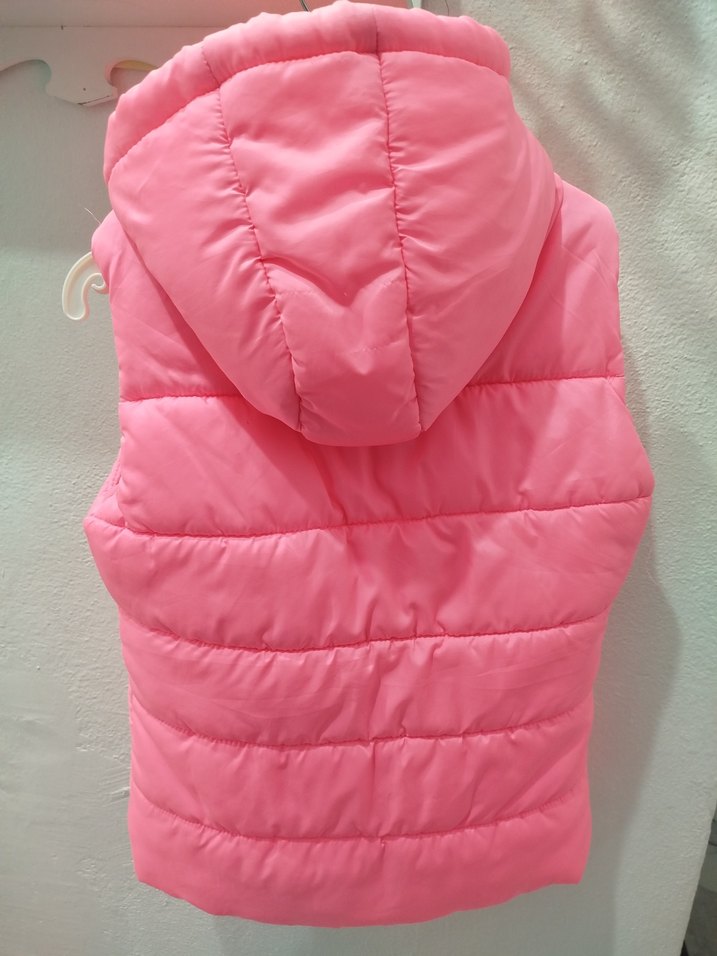 Kız Çocuk Pembe Kapüşonlu Fermuarlı Yelek - Görsel 2