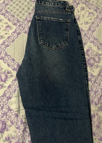 Lacivert Loose Fit Yırtıklı Midi Denim Pantolon - Görsel 4