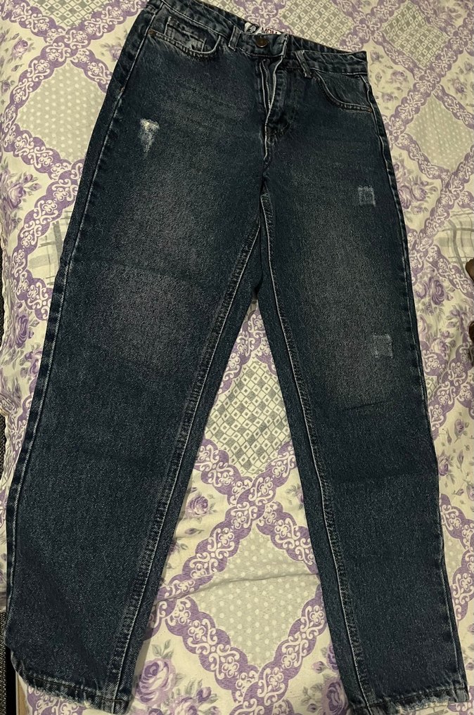 Lacivert Loose Fit Yırtıklı Midi Denim Pantolon - Görsel 2