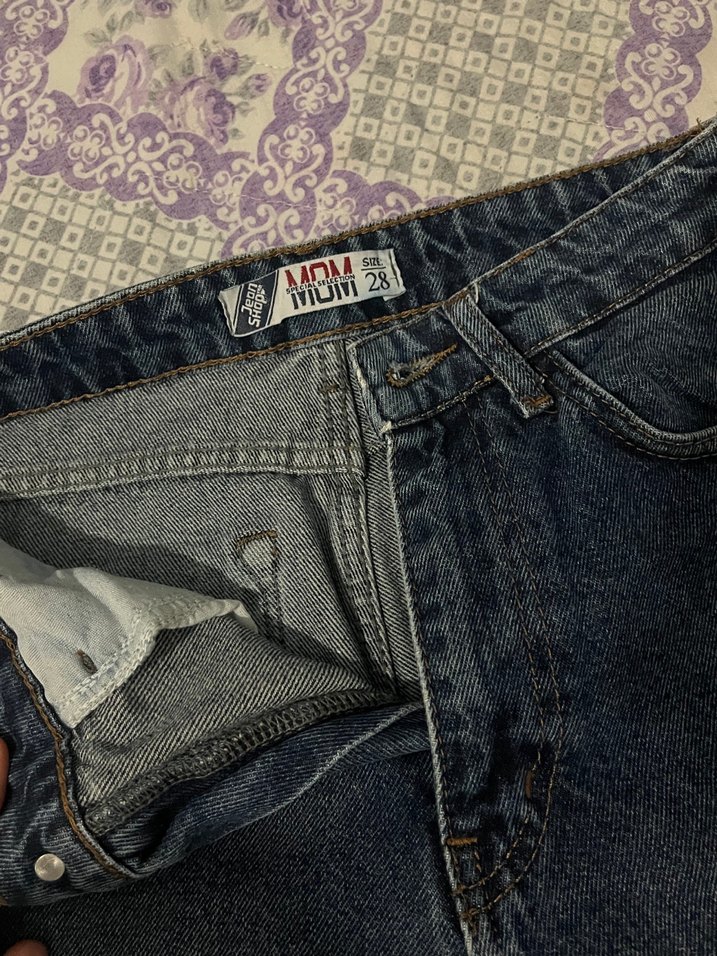 Lacivert Loose Fit Yırtıklı Midi Denim Pantolon - Görsel 3