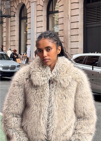 Kadın Gri Suni Kürk fermuarlı Ceket - Görsel 4