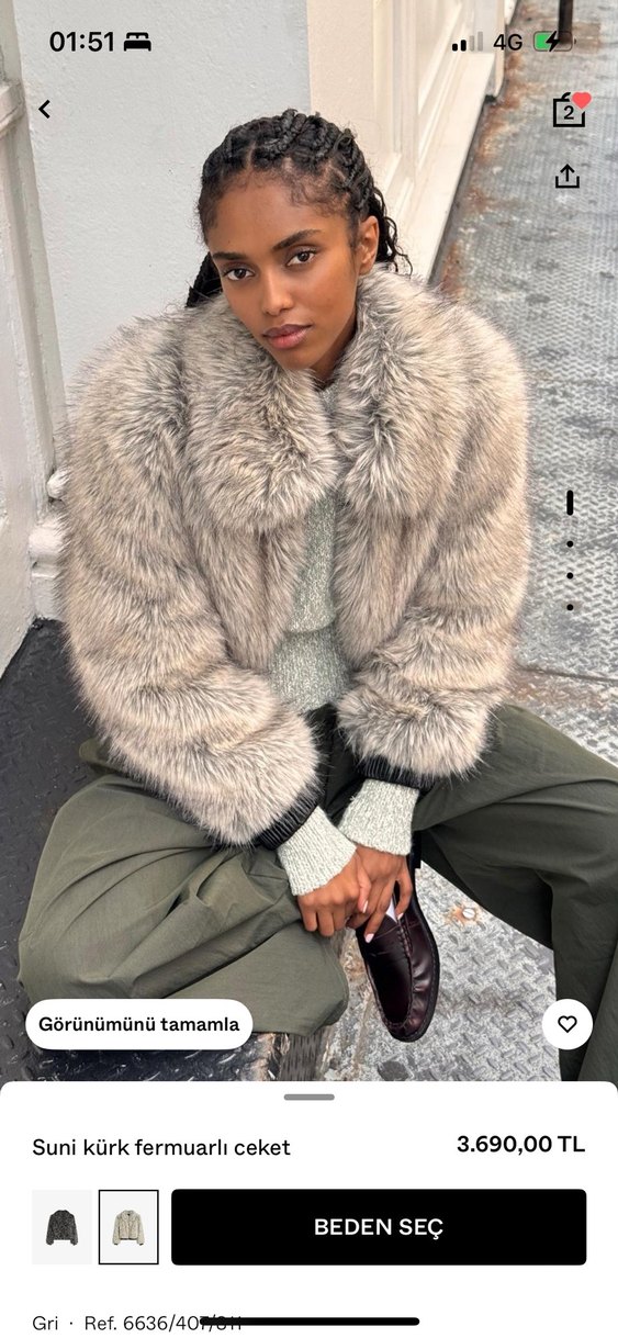 Kadın Gri Suni Kürk fermuarlı Ceket - Görsel 3
