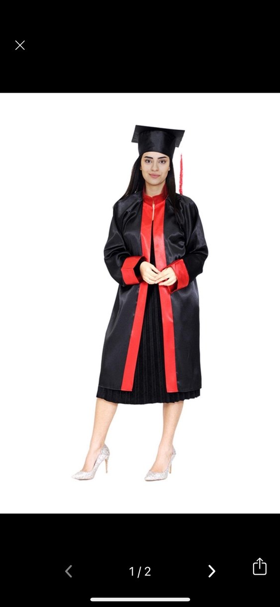 Siyah Kırmızı Uzun Mezuniyet Elbisesi - Görsel 2