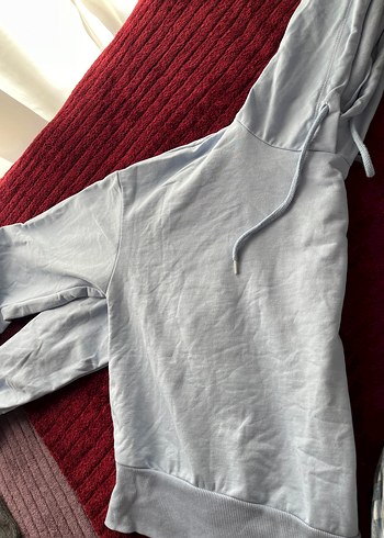 Bebek mavisi Kapüşonlu Salaş Kadın Sweatshirt - Görsel 2