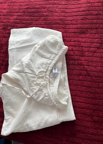 Beyaz Kadın Keten Rahat Kesim Pantolon - Görsel 2