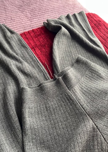 Gri Örgü Kadın Balıkçı Yaka Kazak pantolon triko alt üst takım - Görsel 2