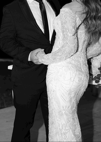 Uzun Kollu omzu açık işlemeli demonte etekli Gelinlik - Görsel 4