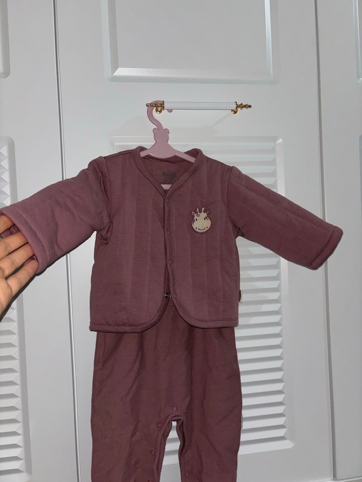 3lü Bebek Kız Tulumu Düğmeli Ceketli - Görsel 3