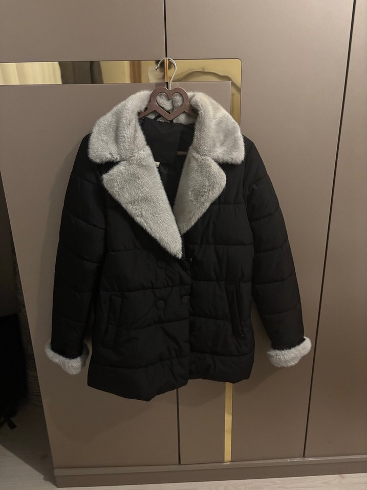 Gri Kürklü Kadın Kışlık Mont - Görsel 3