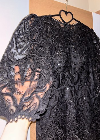 Siyah Dantel Uzun Kollu Kadın Abiye Elbise - Görsel 3