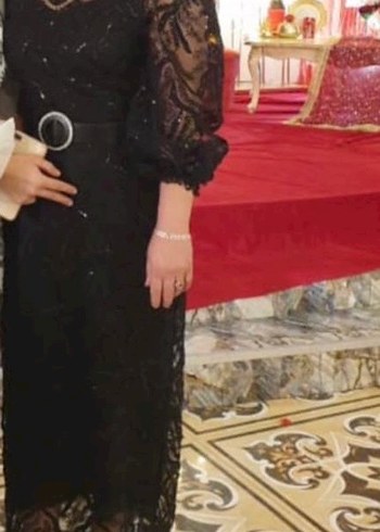 Siyah Dantel Uzun Kollu Kadın Abiye Elbise - Görsel 2