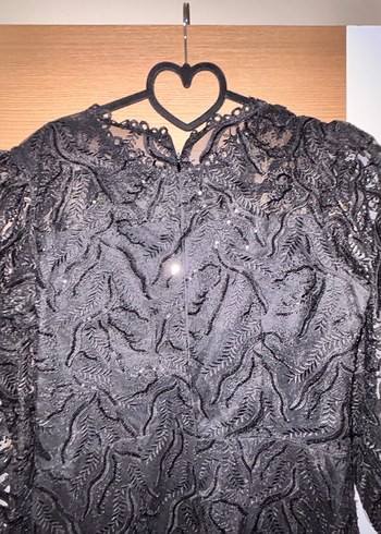 Siyah Dantel Uzun Kollu Kadın Abiye Elbise - Görsel 9