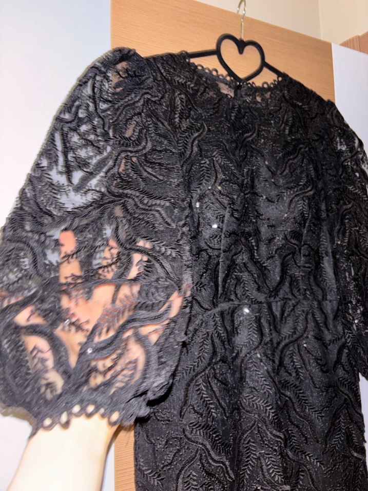 Siyah Dantel Uzun Kollu Kadın Abiye Elbise - Görsel 3