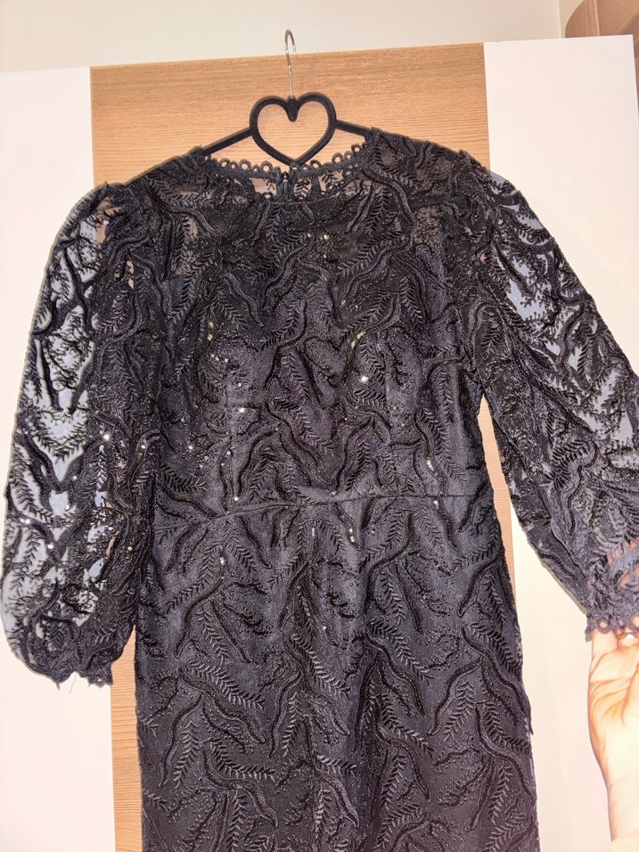 Siyah Dantel Uzun Kollu Kadın Abiye Elbise - Görsel 5