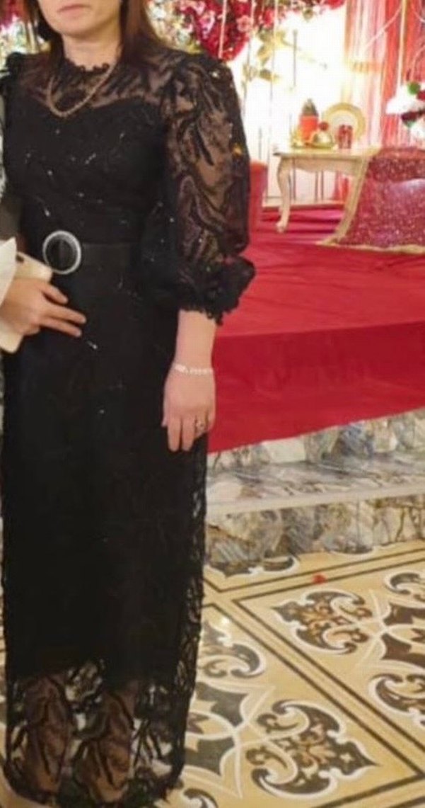 Siyah Dantel Uzun Kollu Kadın Abiye Elbise - Görsel 2