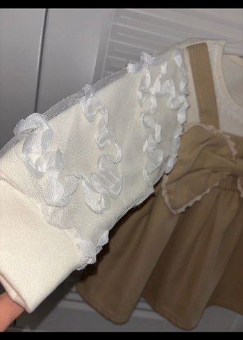 Kız Çocuk Krem Renk Fırfırlı Elbise - Görsel 3