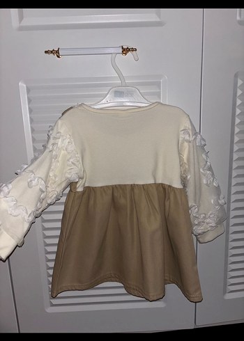 Kız Çocuk Krem Renk Fırfırlı Elbise - Görsel 2