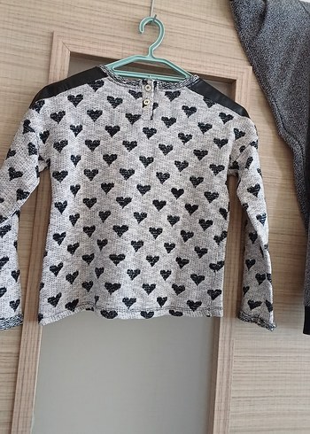 8 Yaş Beden gri Renk Kız Çocuk Gri Uzun Kollu Triko Sweatshirt