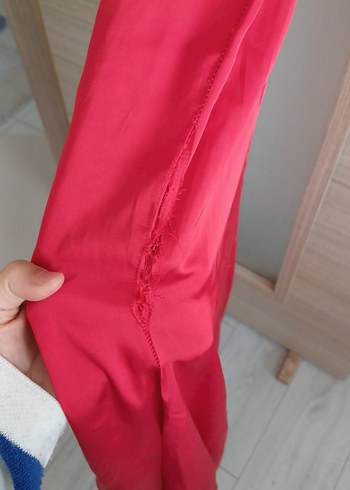 Kırmızı Midi Drapeli İnce Askılı Elbise - Görsel 5