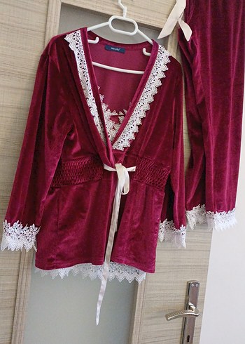 Bordo Nakışlı Kadın Pijama Takımı - Görsel 2