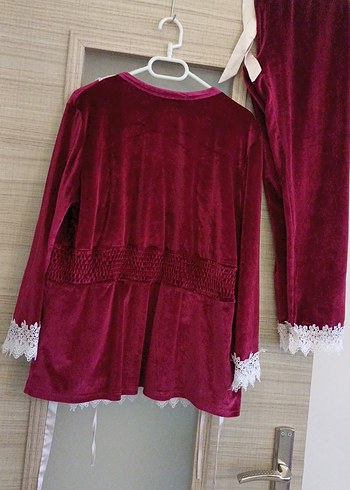 Bordo Nakışlı Kadın Pijama Takımı - Görsel 9