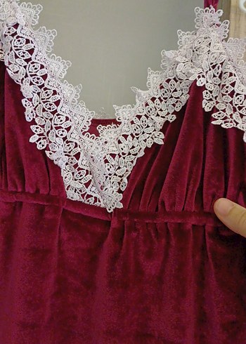 Bordo Nakışlı Kadın Pijama Takımı - Görsel 14