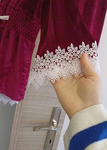 Bordo Nakışlı Kadın Pijama Takımı - Görsel 3