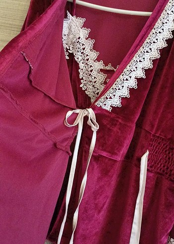 Bordo Nakışlı Kadın Pijama Takımı - Görsel 6