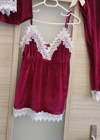 Bordo Nakışlı Kadın Pijama Takımı - Görsel 10