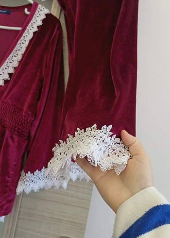 Bordo Nakışlı Kadın Pijama Takımı - Görsel 4