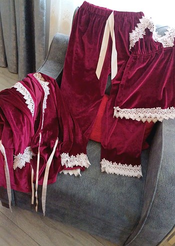 Bordo Nakışlı Kadın Pijama Takımı - Görsel 18