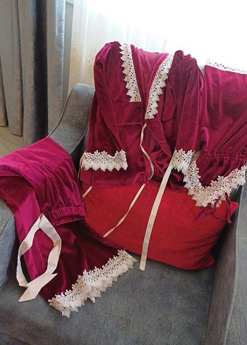 Bordo Nakışlı Kadın Pijama Takımı - Görsel 19
